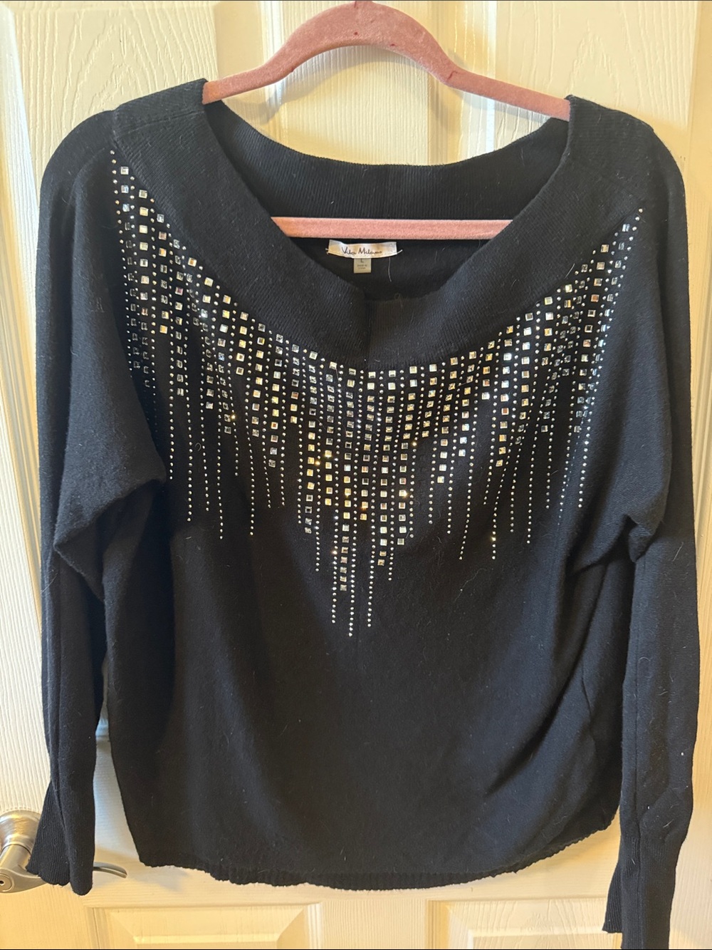 VERY DRESSY!! Women’s Black Embellished Boatneck Sweater by Vale Maison